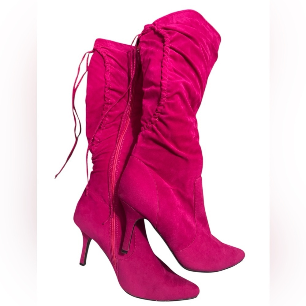 Pierre Dumas Women’s Hot pink suede over the knee boots zipper closure Sz 10